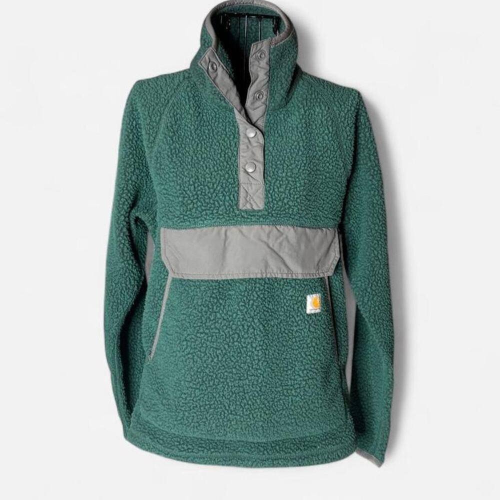 Carhartt Womens XS Green Snap-Front Sherpa Fleece Pullover Jacket (OJ4991-W)